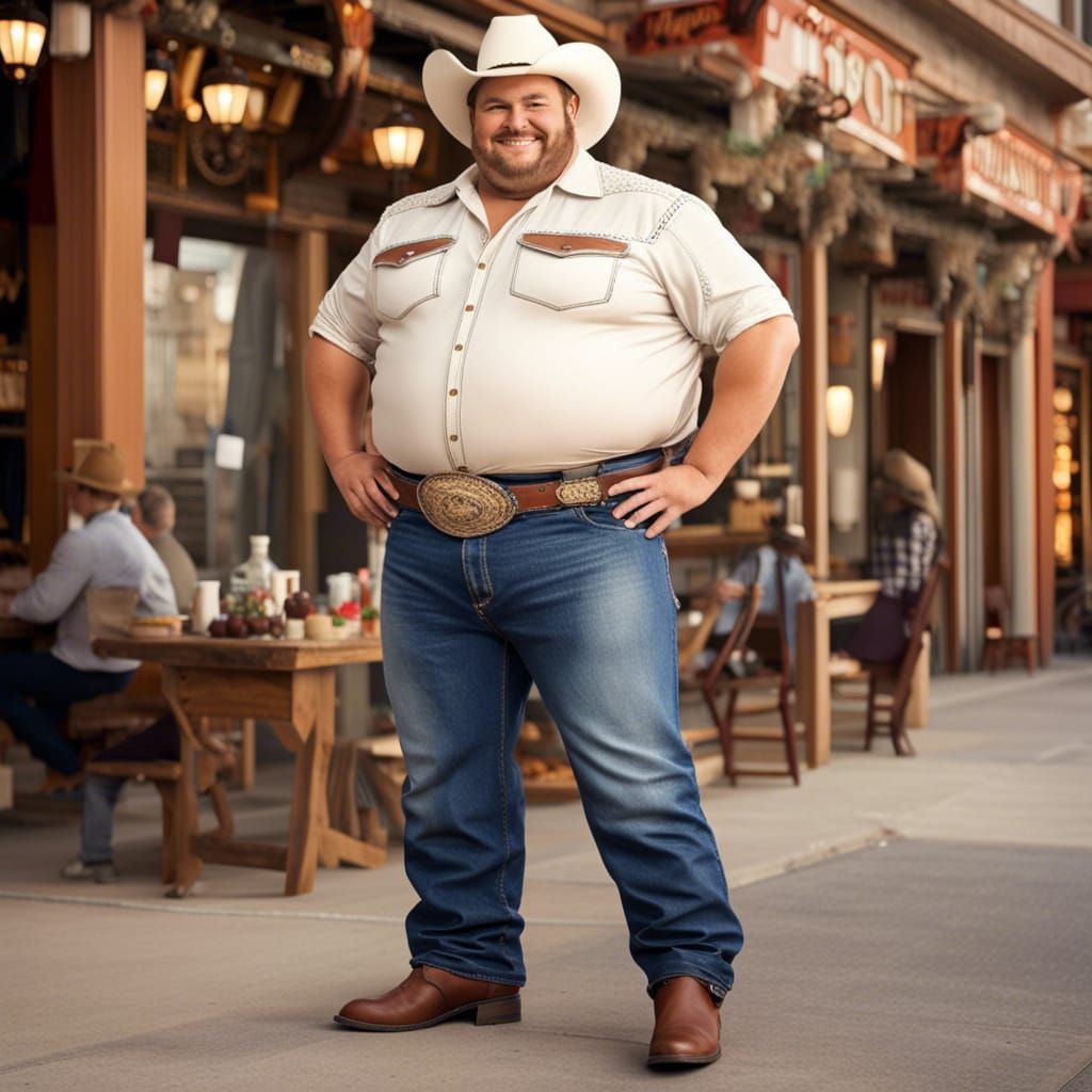 Chubby Cowboy and Cowgirl in Elaborate Western Scene