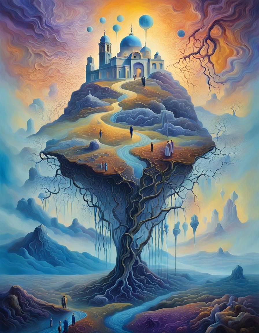 Surreal Human Unity in Dreamlike Oil Painting