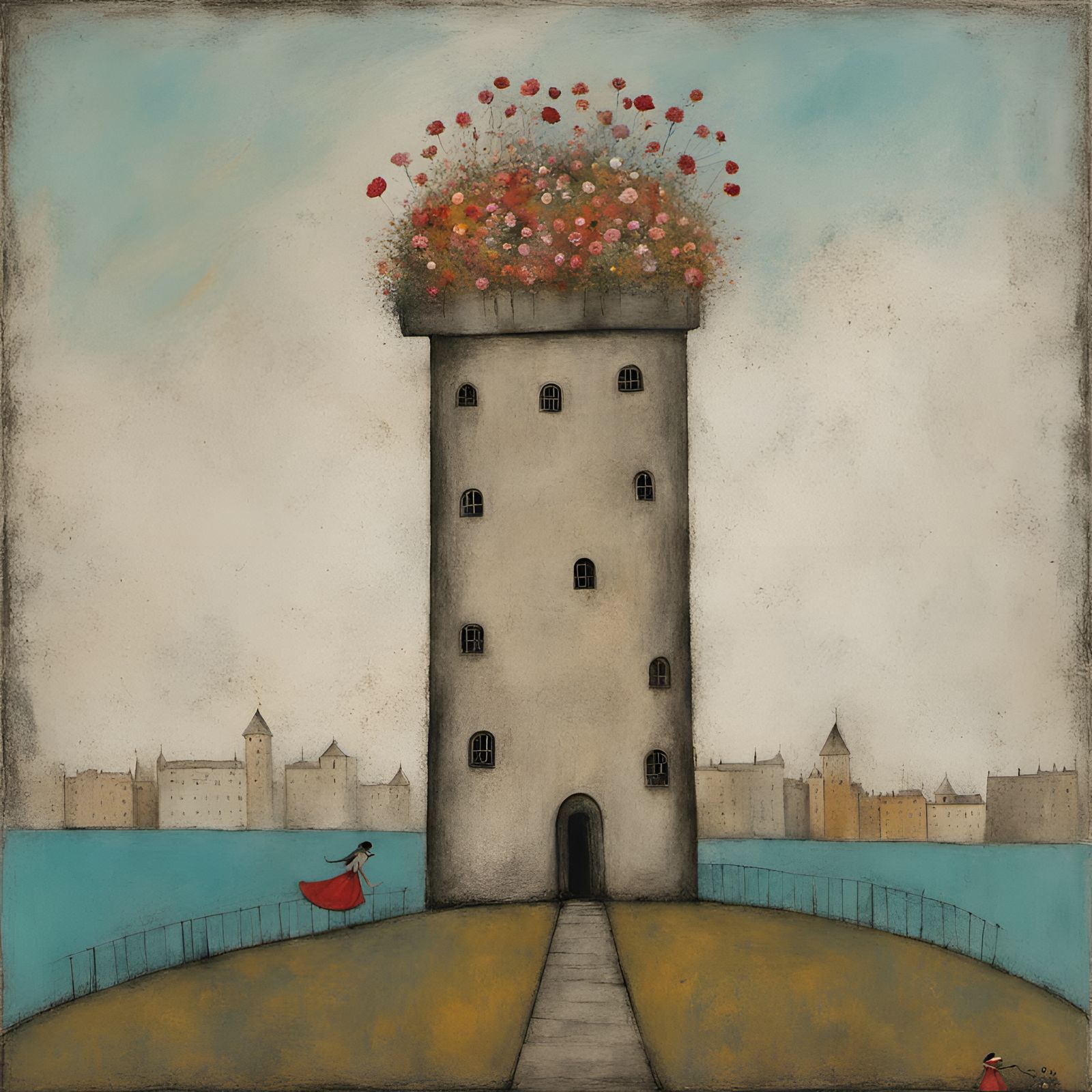 Floral Princess Tower in Naive Surrealist Style