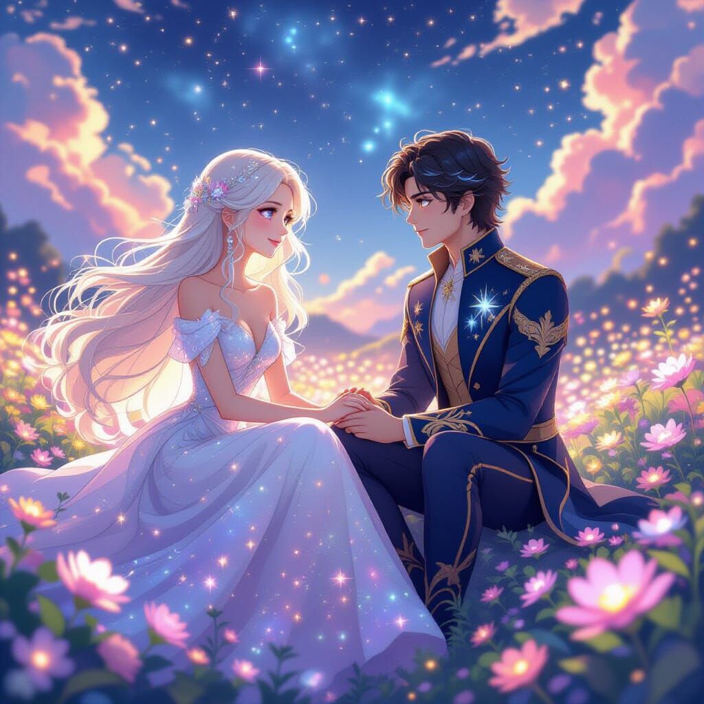 Cosmic Couple in Luminous Space Garden