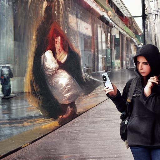 Goya-Inspired Portrait: Woman in Dystopian Cityscape