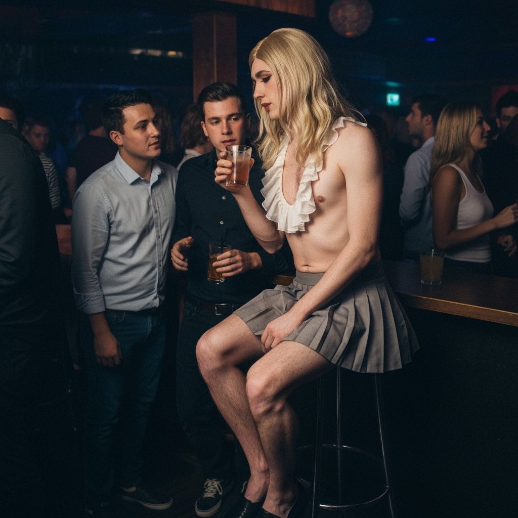 Man Crossdressing in Miniskirt at Nightclub
