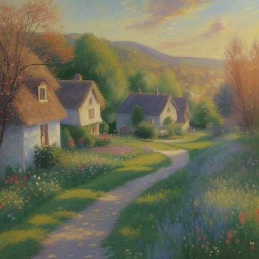 Impressionist Village in Serene Valley