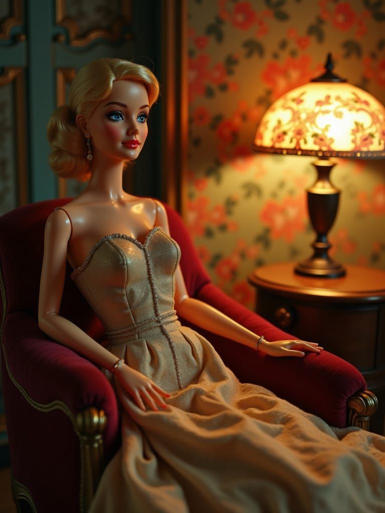 Vintage Barbie Doll in Art Nouveau Boudoir