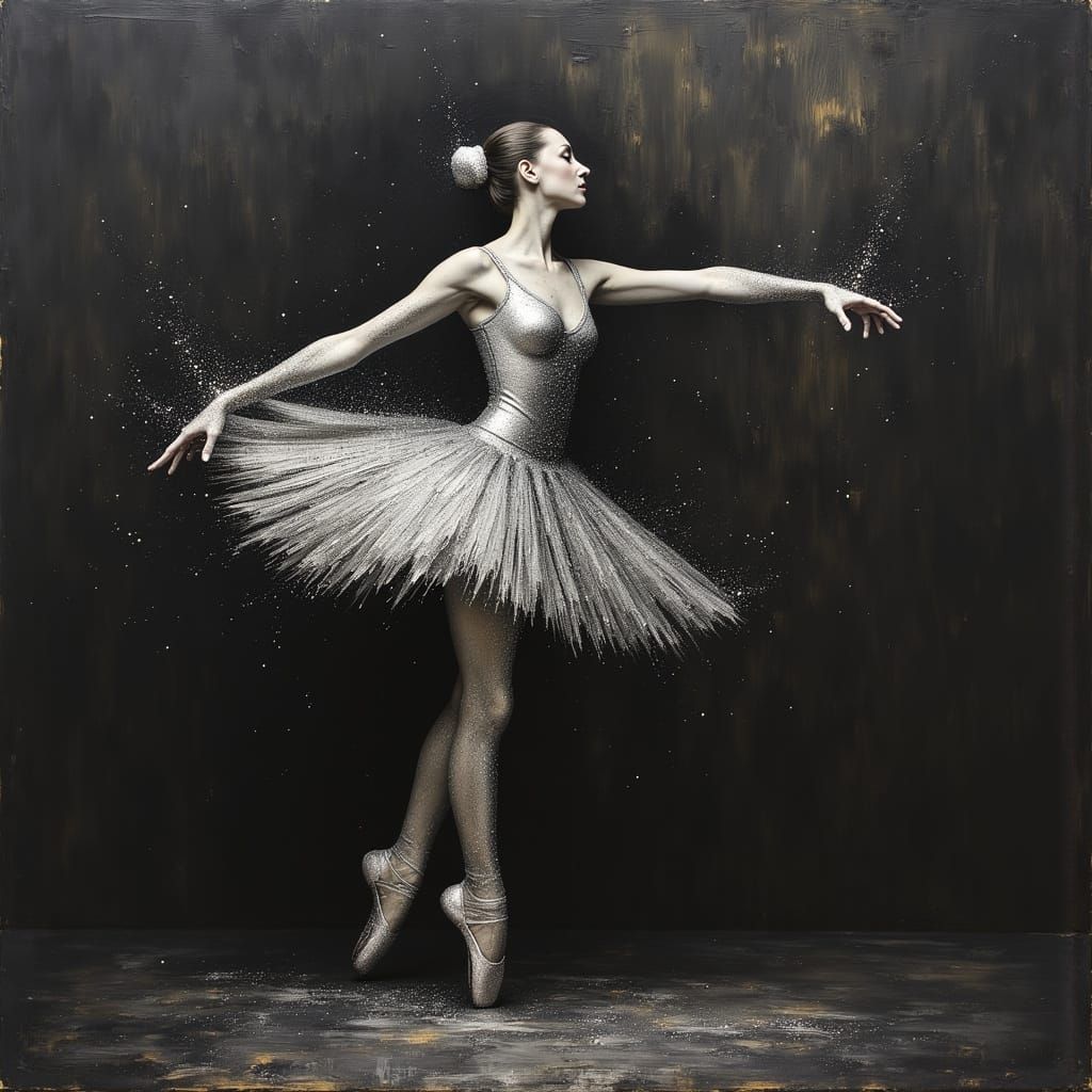 Ballet Dancer in Black and Silver Oil Paint