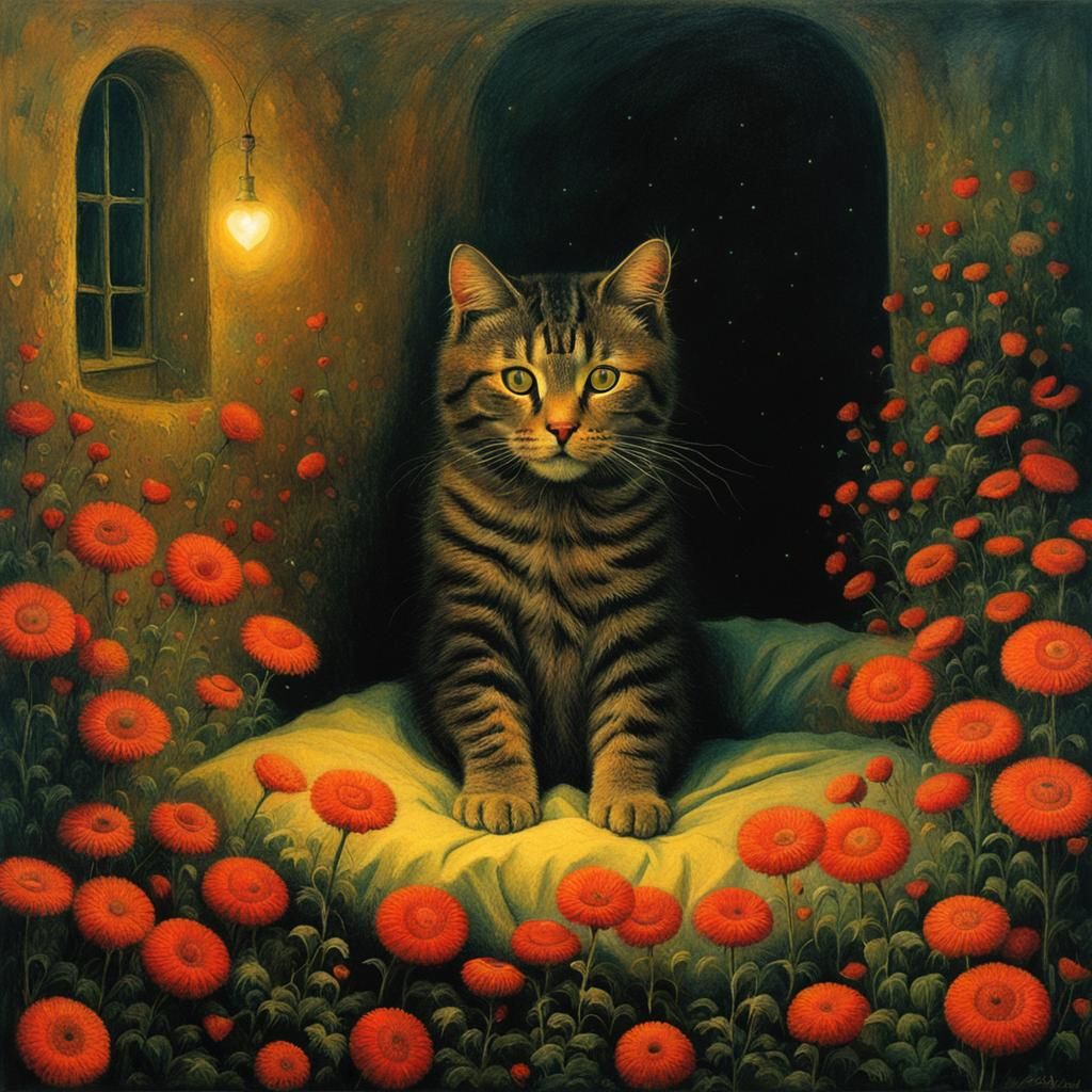Cute Cat in Dystopian Surrealist Style