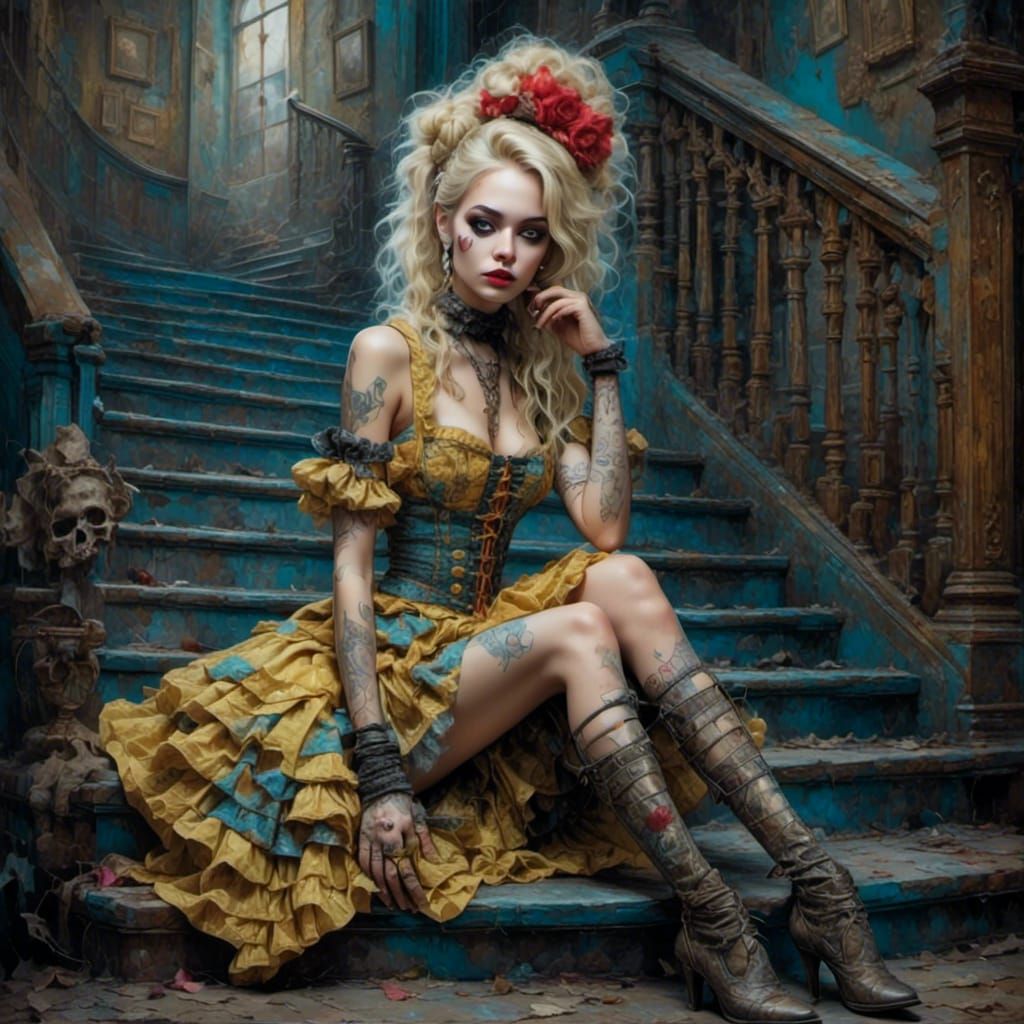 Surreal Clown Goth Warrior Doll in Rococo Style