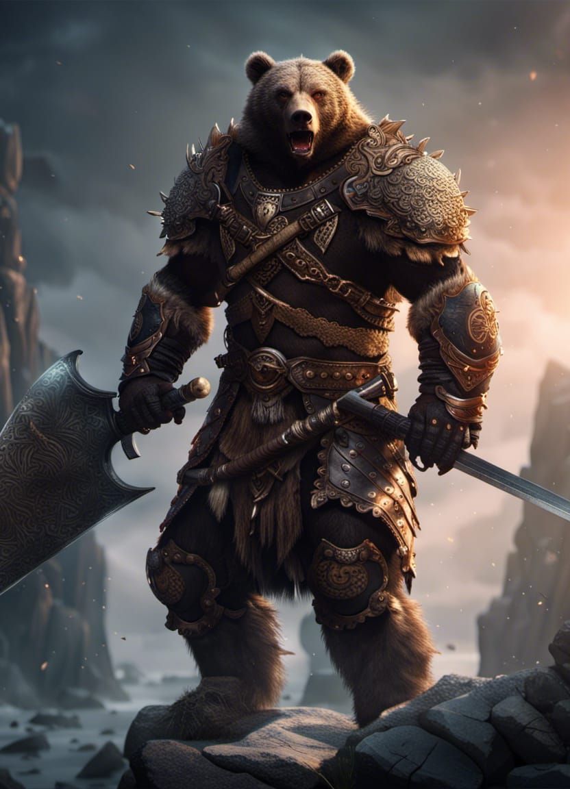 Armored Bear Barbarian with Greatsword in Fantasy Art