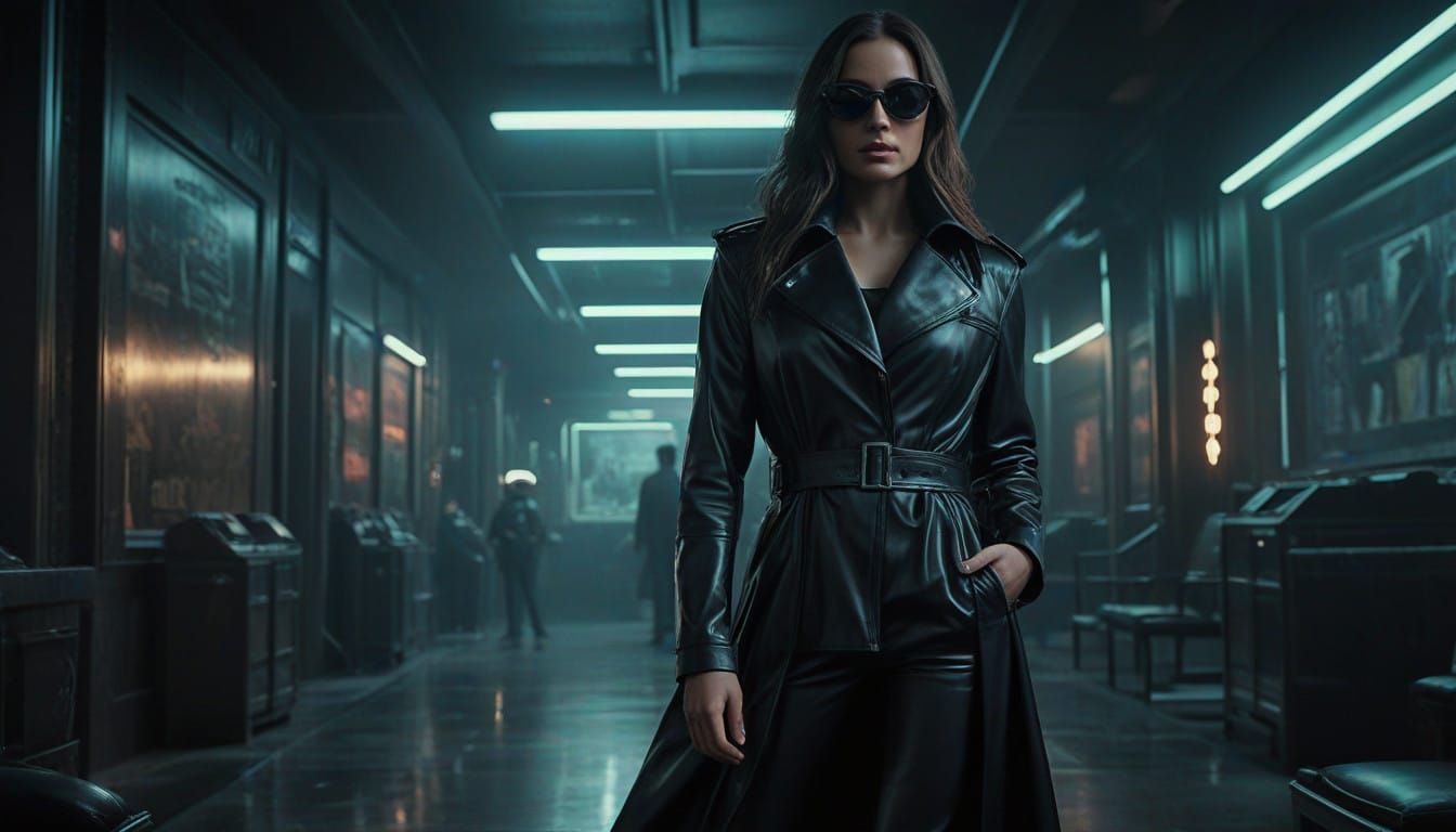 Matrix-Inspired Cyberpunk Mona Lisa, Armed and Ready for Act...