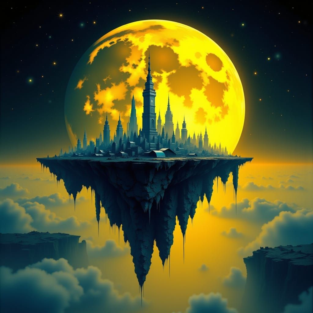 floating metropolis island, a tower and a glass roof. Behind...