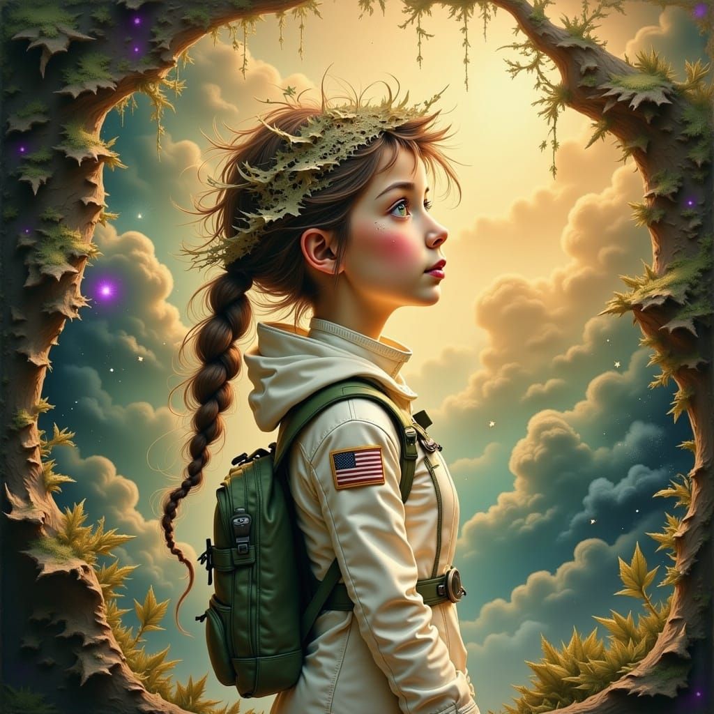 Cosmic Girl Embarks on Stellar Journey in a Dreamy, Futurist...