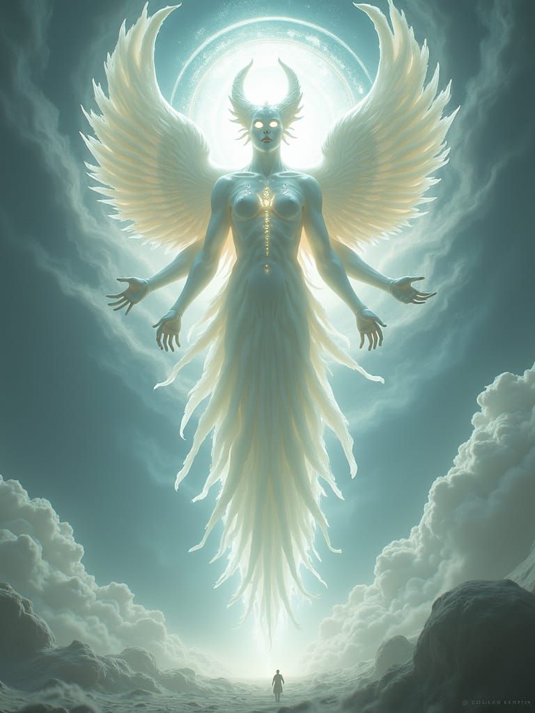 Divine Being in Infinite Void: Angelic Horror Concept Art