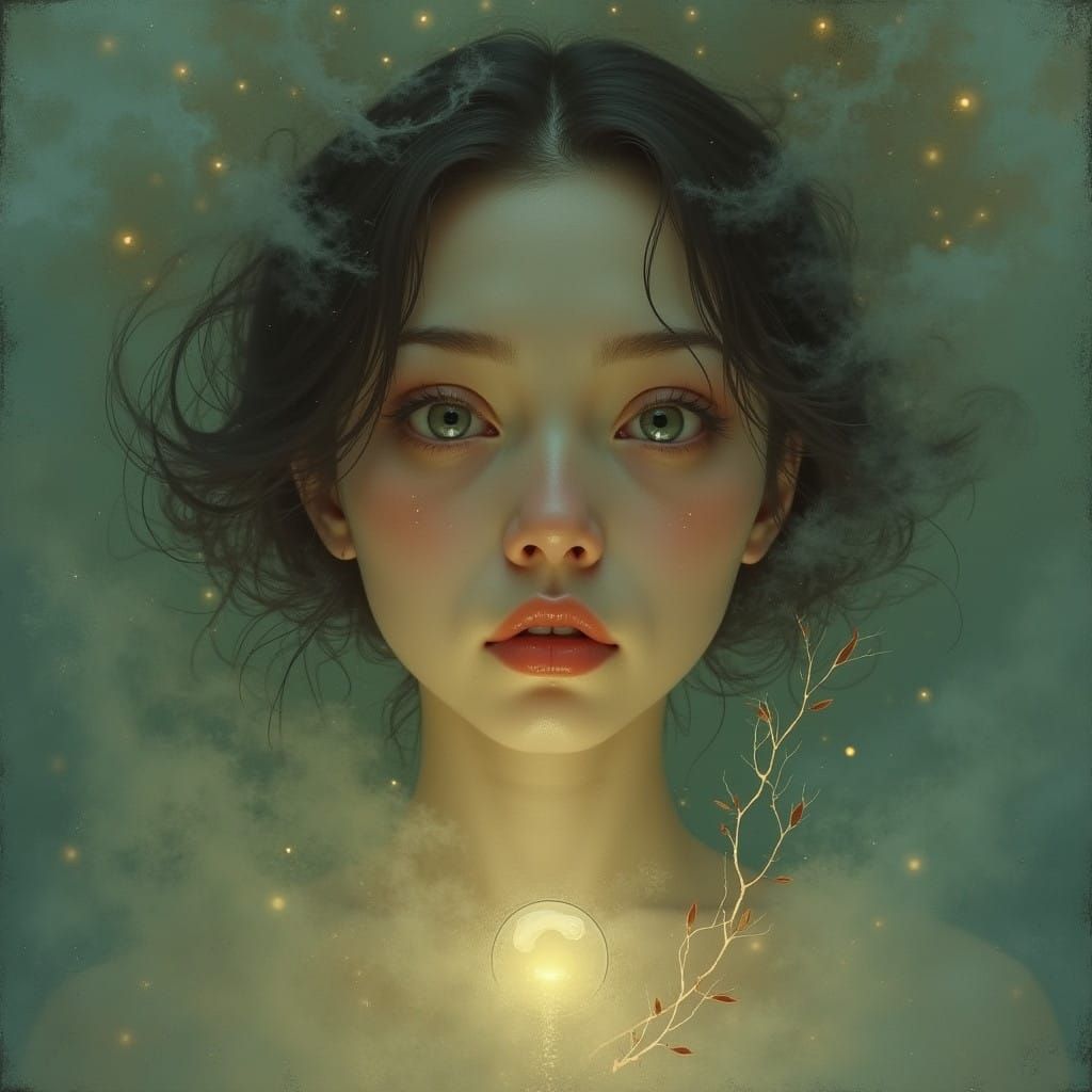 Surreal Woman Entranced in Ethereal Mist