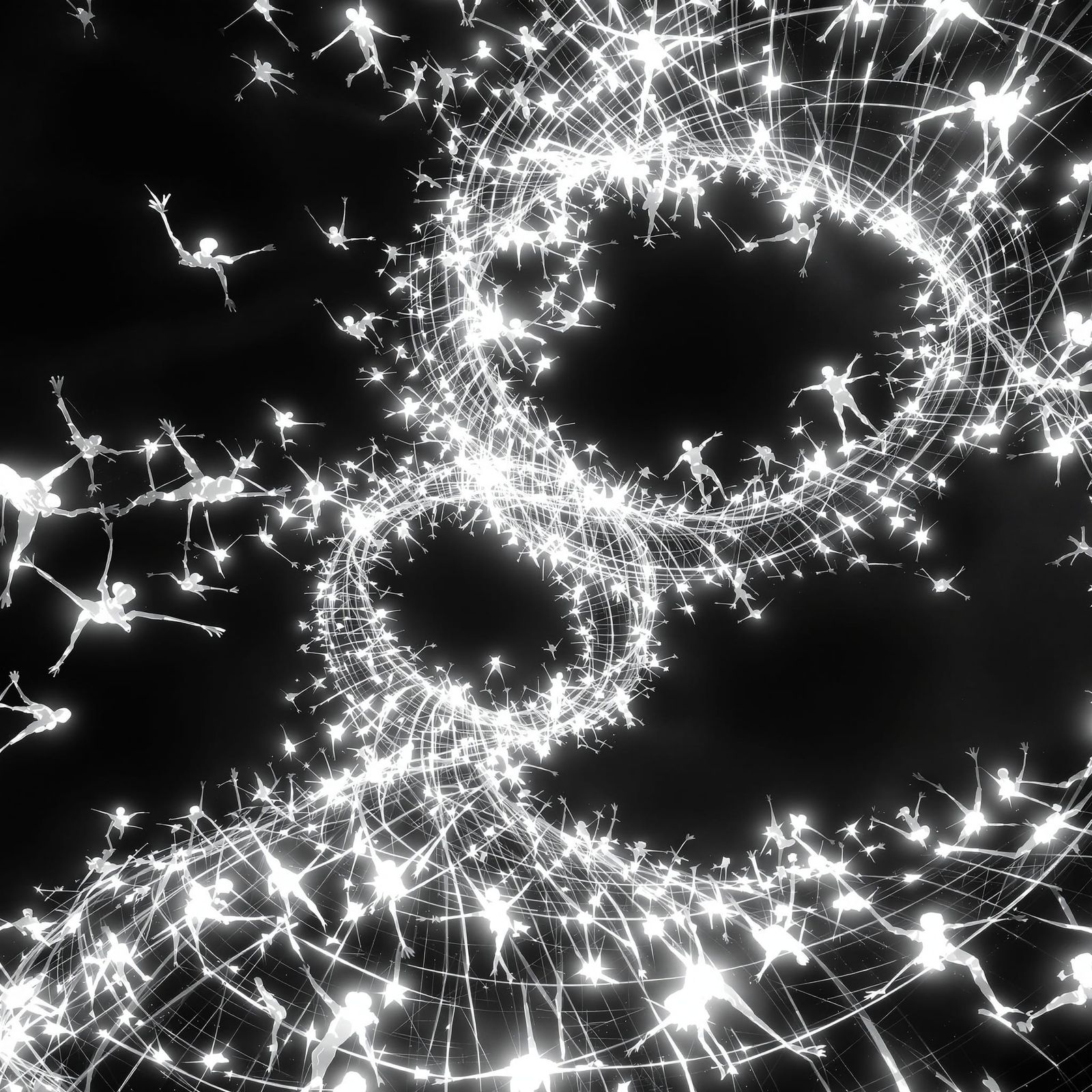 Black and White X-Ray of Spiraling Figures