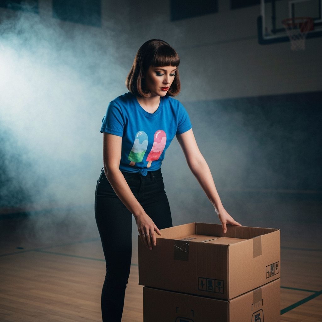 Woman Packing Boxes in Smoky Gymnasium