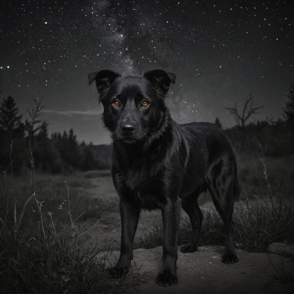 a black dog resembling the dark nighta black dog resembling the dark night, with fur that shimmered like the stars scatt...