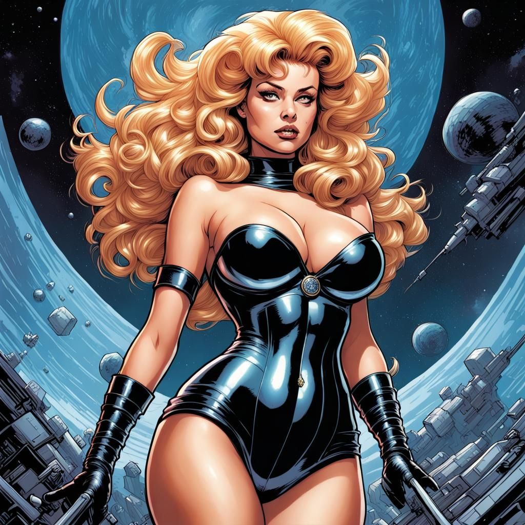 Voluptuous Barbarella in Comic Book Art Style