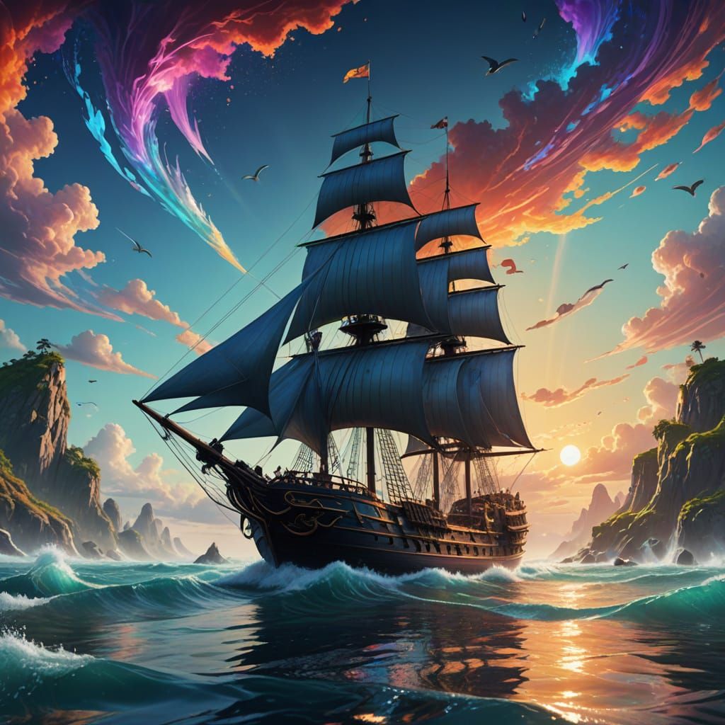 Futuristic Sailing Ship on Chrome Ocean in Unreal Engine