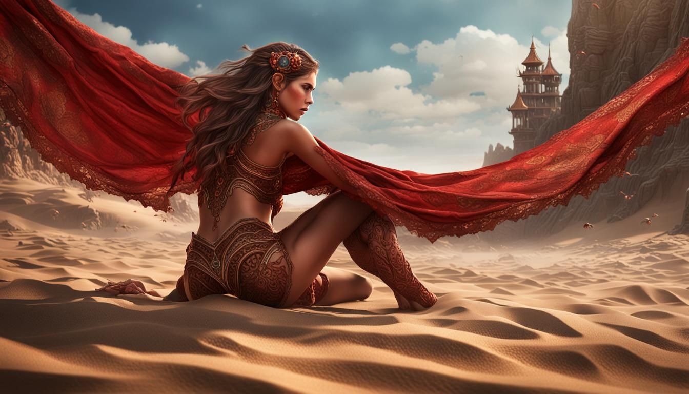 Girl in Red Thong on Beach: Hyperrealistic Fantasy Art