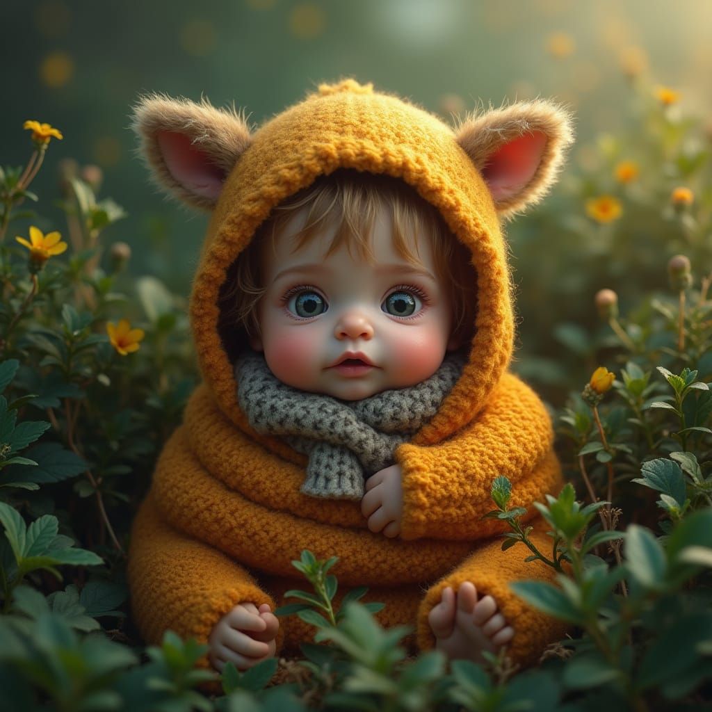 Surreal Baby Encircled by Enchanted Forest in Hyper-Realisti...