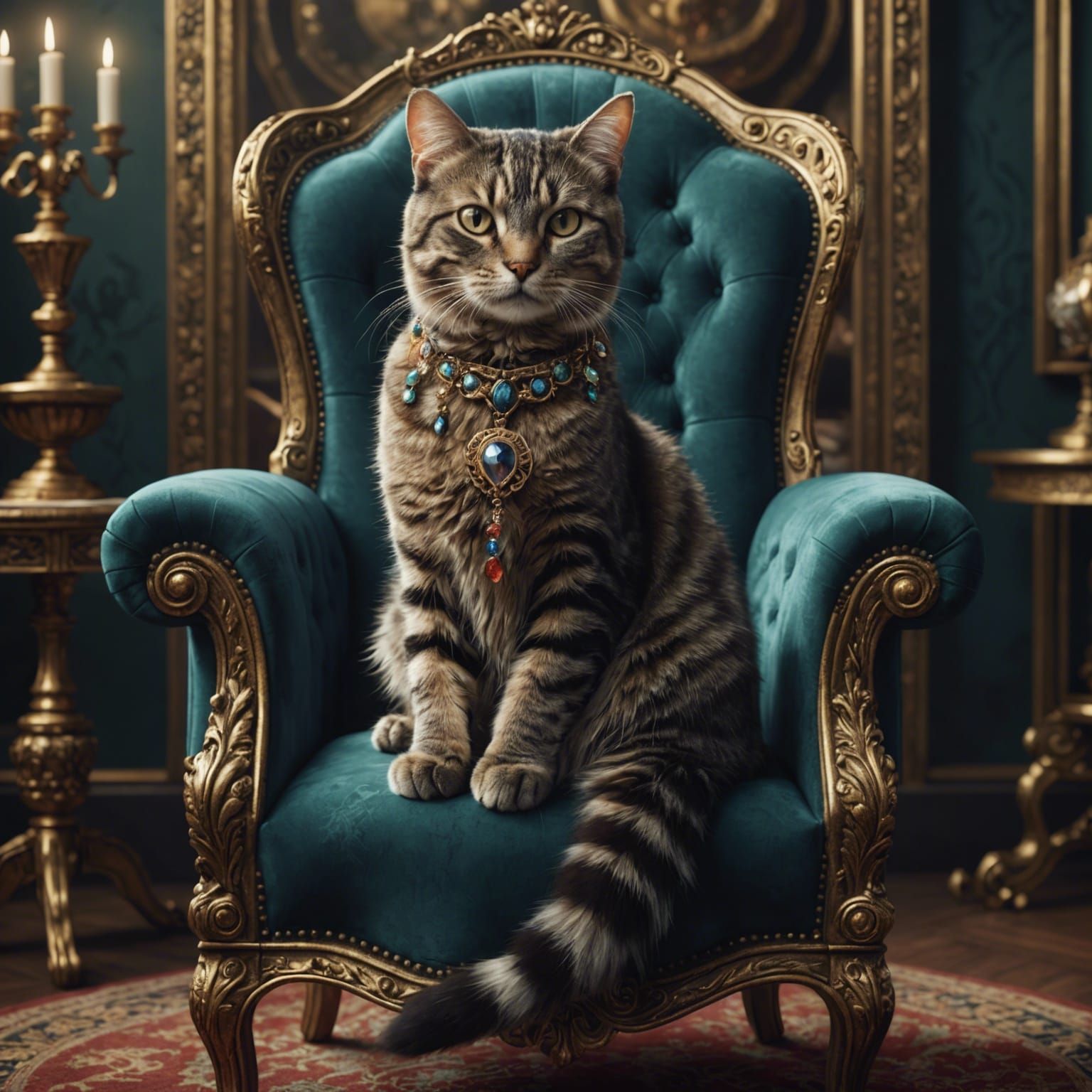 Jeweled Cat on Chair: Fantasy Concept Art