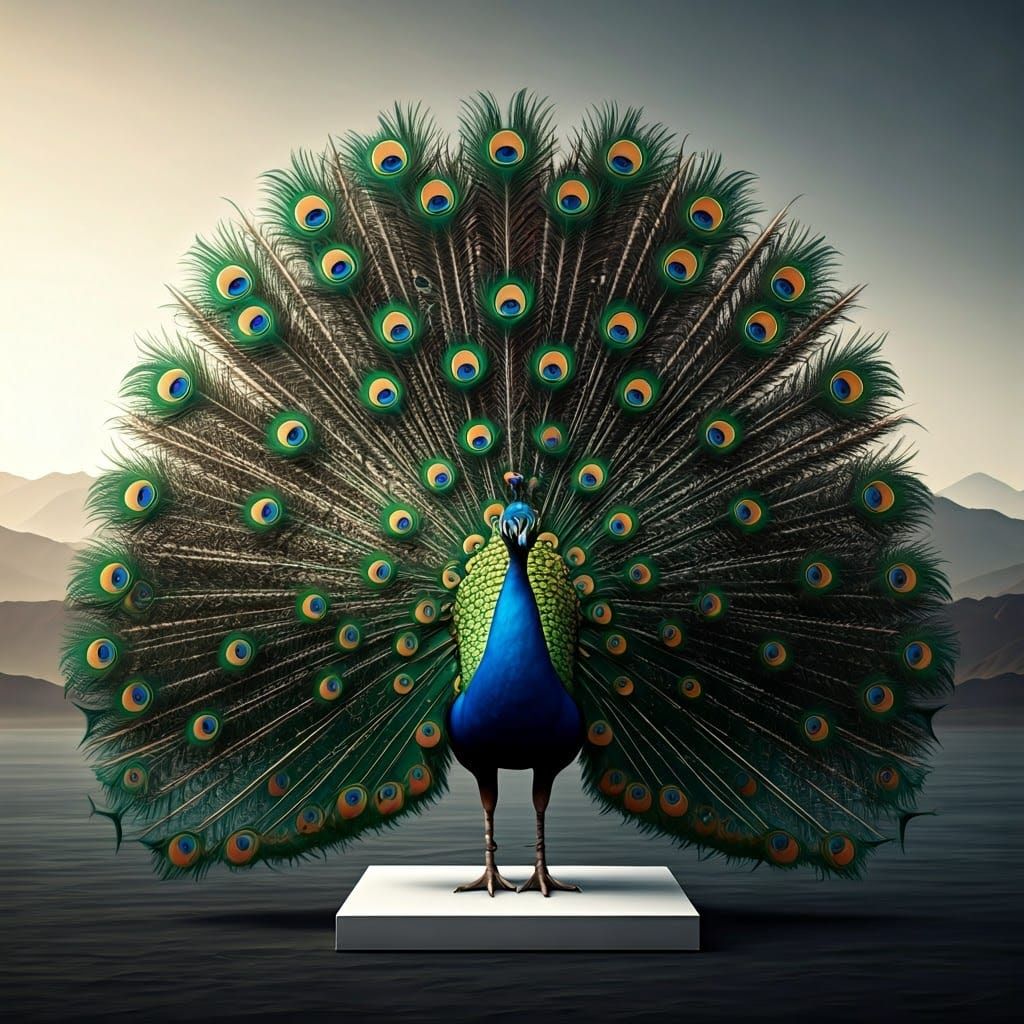 Ethereal Peacock in Minimalist Elegance