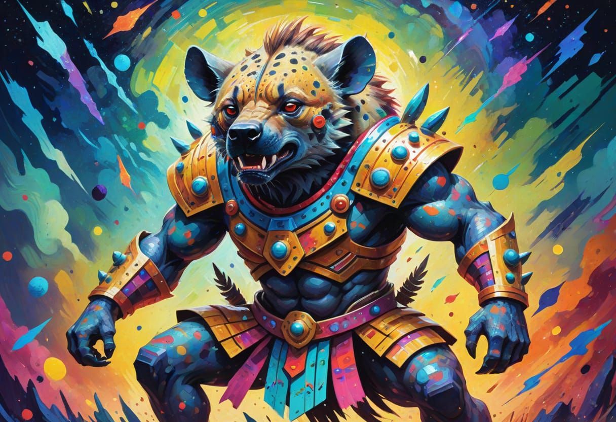 Muscular Hyena Warrior in Astral Cosmic Style