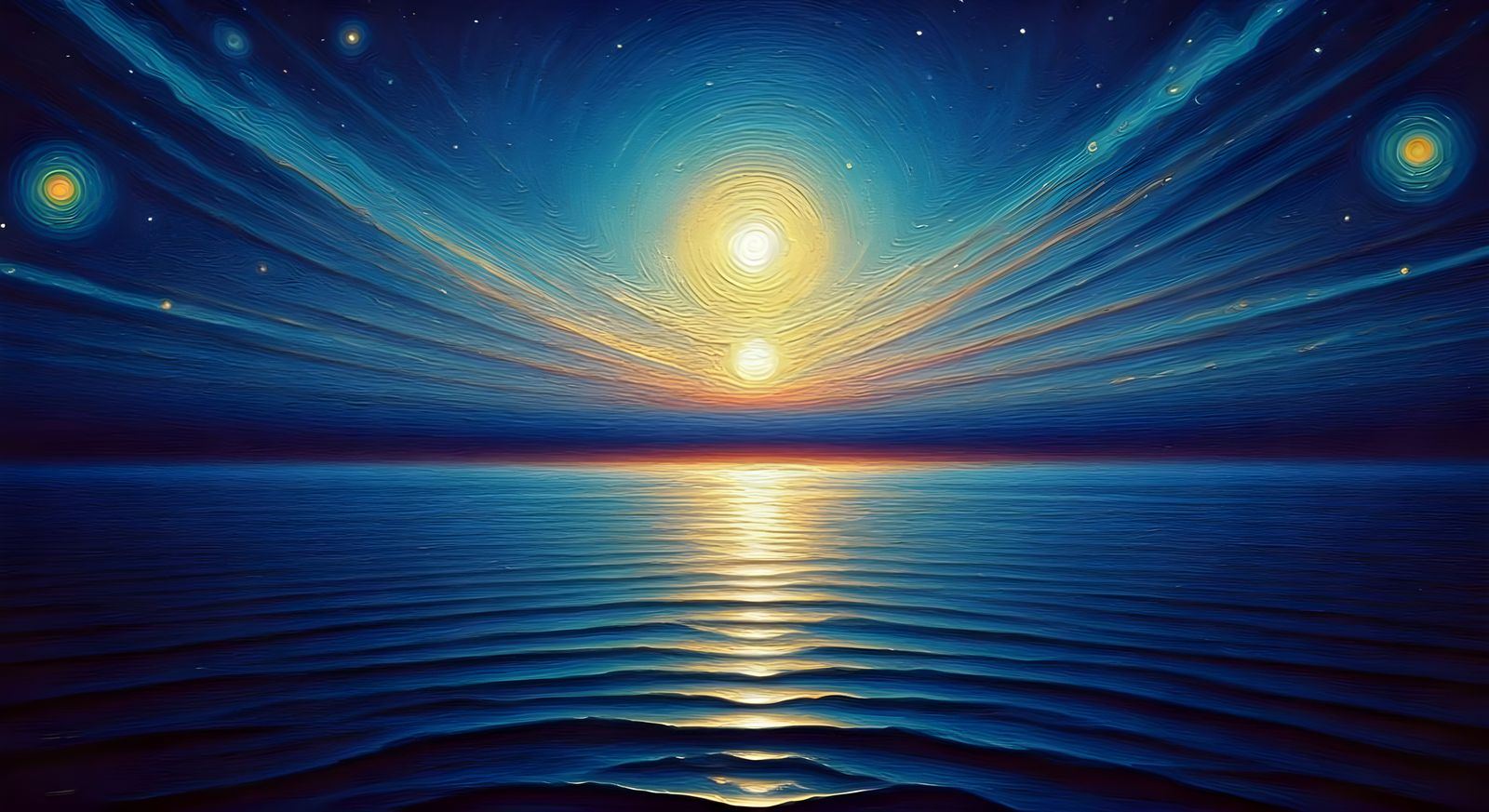 Ethereal Cosmic Seascape Reflects Starry Night Sky