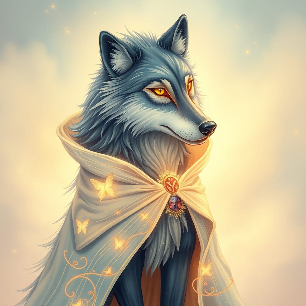 Shining Wolf Portrait in Whimsical Style