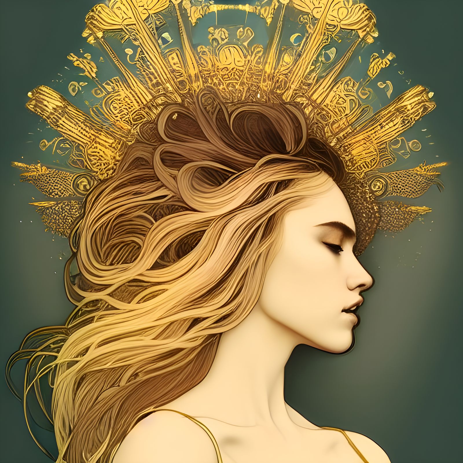 Golden Beauty Crying Tears of Gold, Art Nouveau