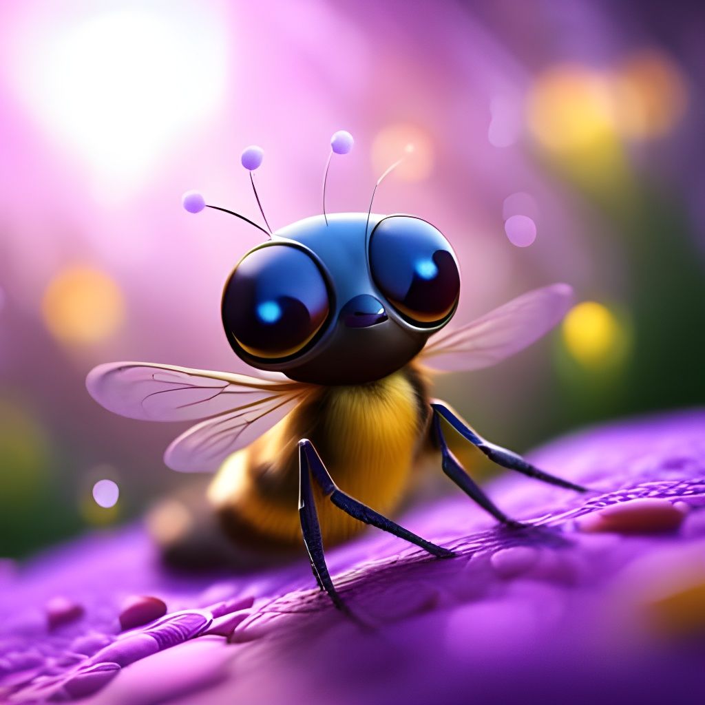 Hyper Realistic Baby Firefly with Cartoon Eyes