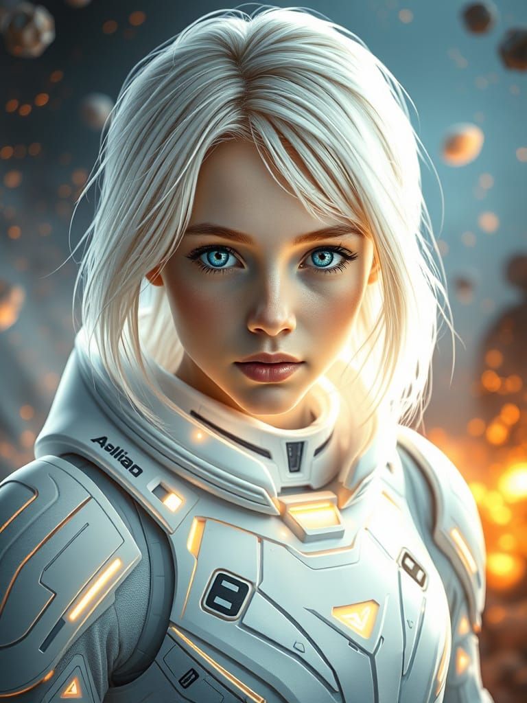 Space Sentinel with Nano-Armor in Luminous Realism