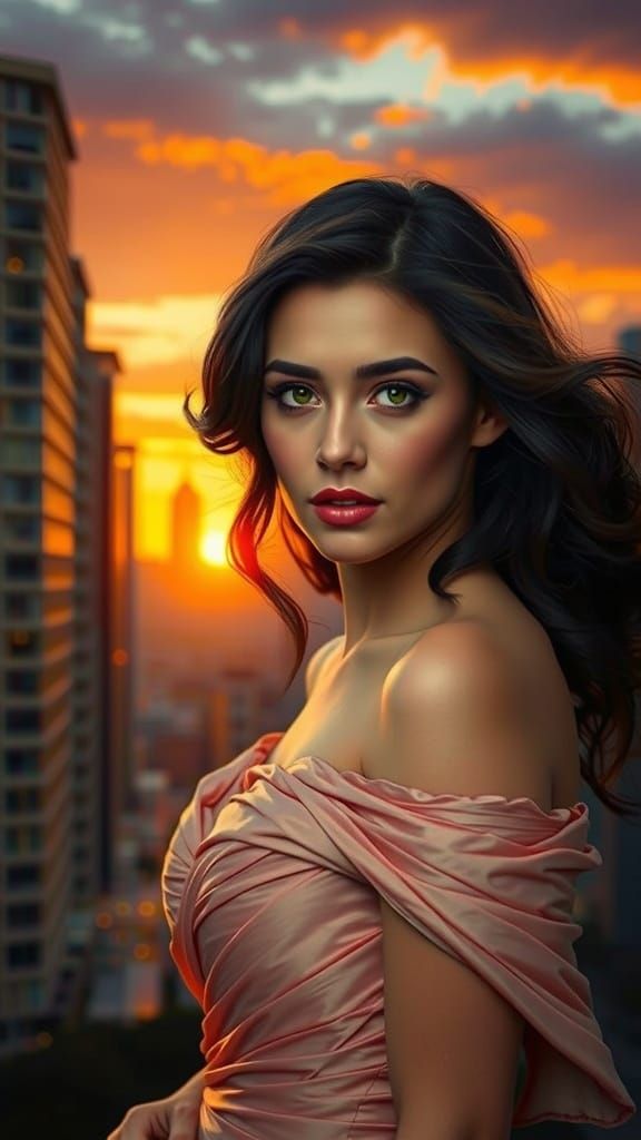 /imagine prompt: A stunning woman with intense gaze and eleg...