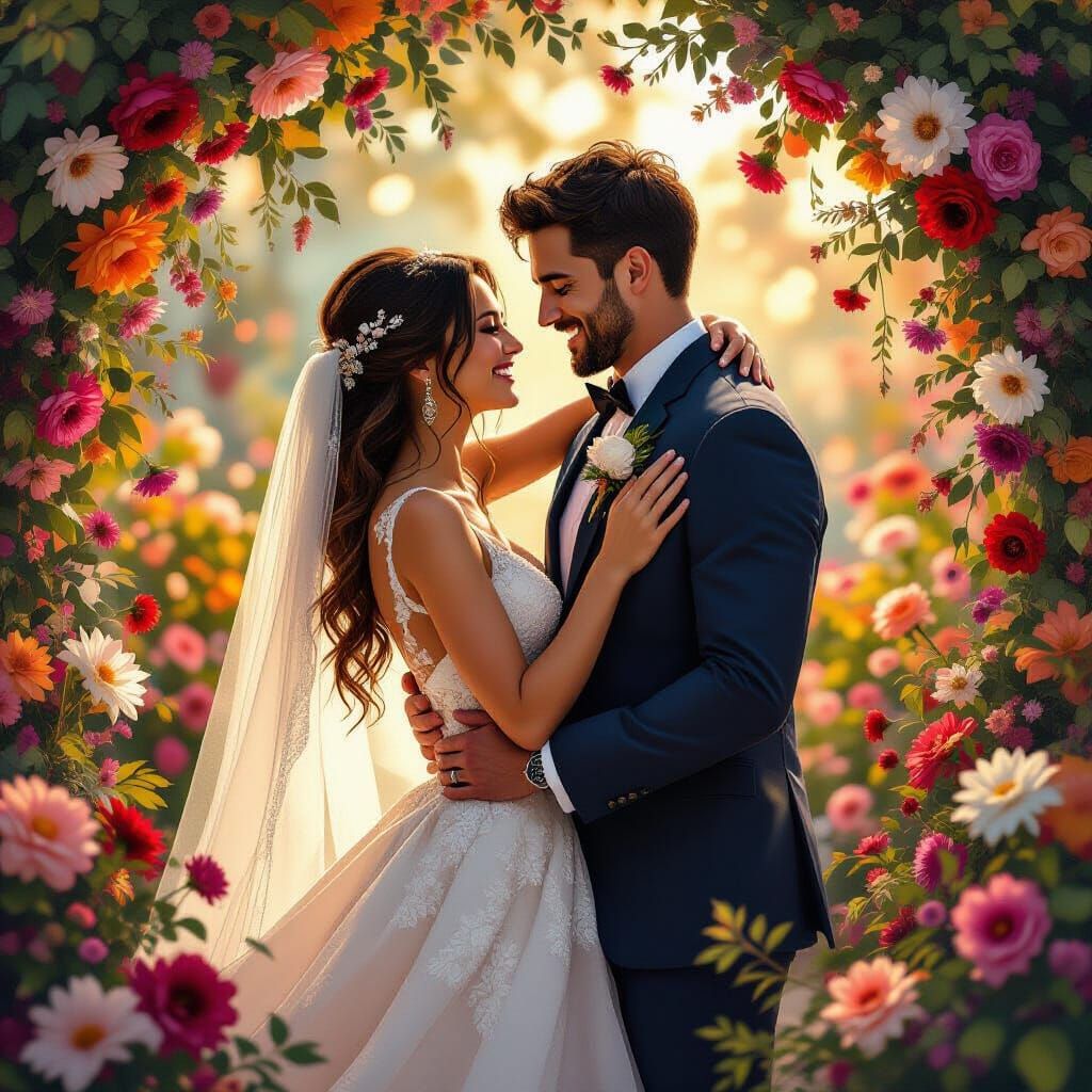Joyful Wedding Dance in Vibrant Digital Collage Style