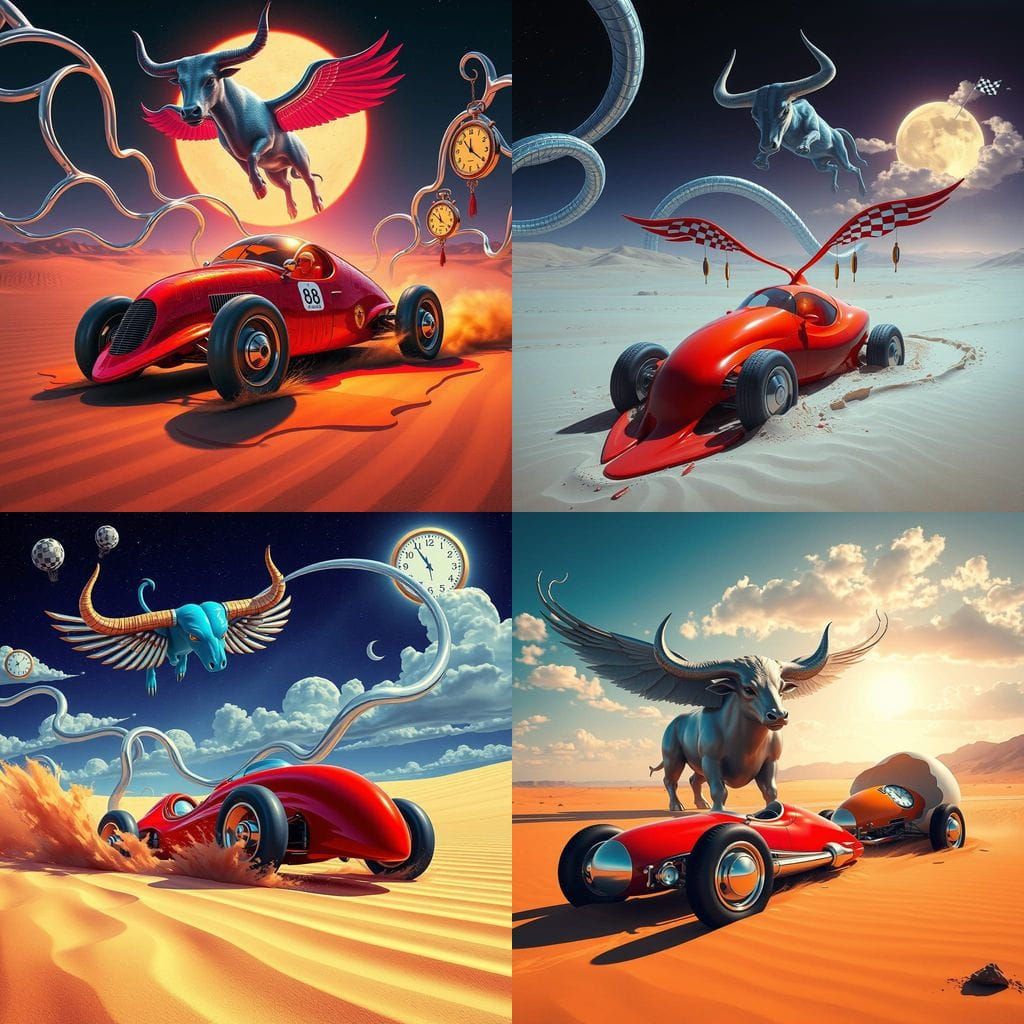 Surreal Desert Race Dreamscape Inspired by Dalí