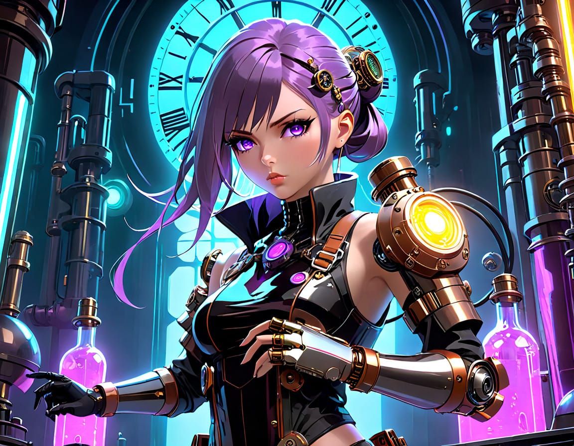 Steampunk Mad Scientist in a Dark Cyberpunk World