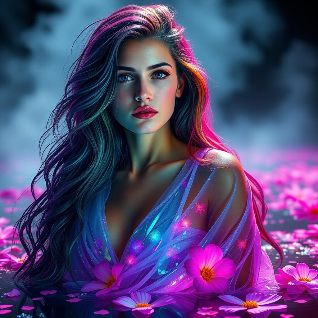 parée d'une robe fluide et transparente très échan...