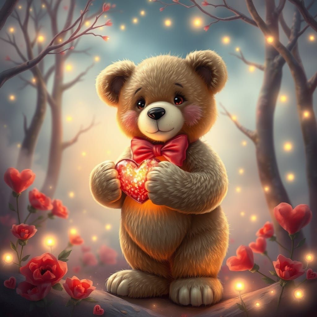 Romantic Bear in Whimsical Dreamscape