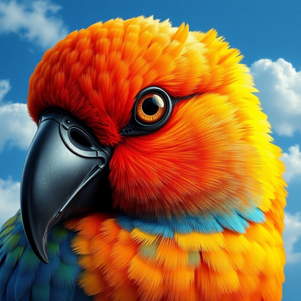 Close-up Portrait of Majestic Bird Reflecting Sky