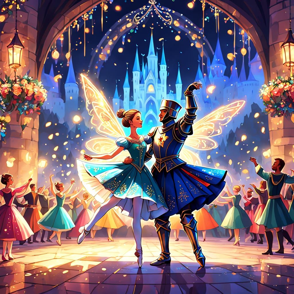 Knight and Ballerina Dancing at Festive New Year's Ball