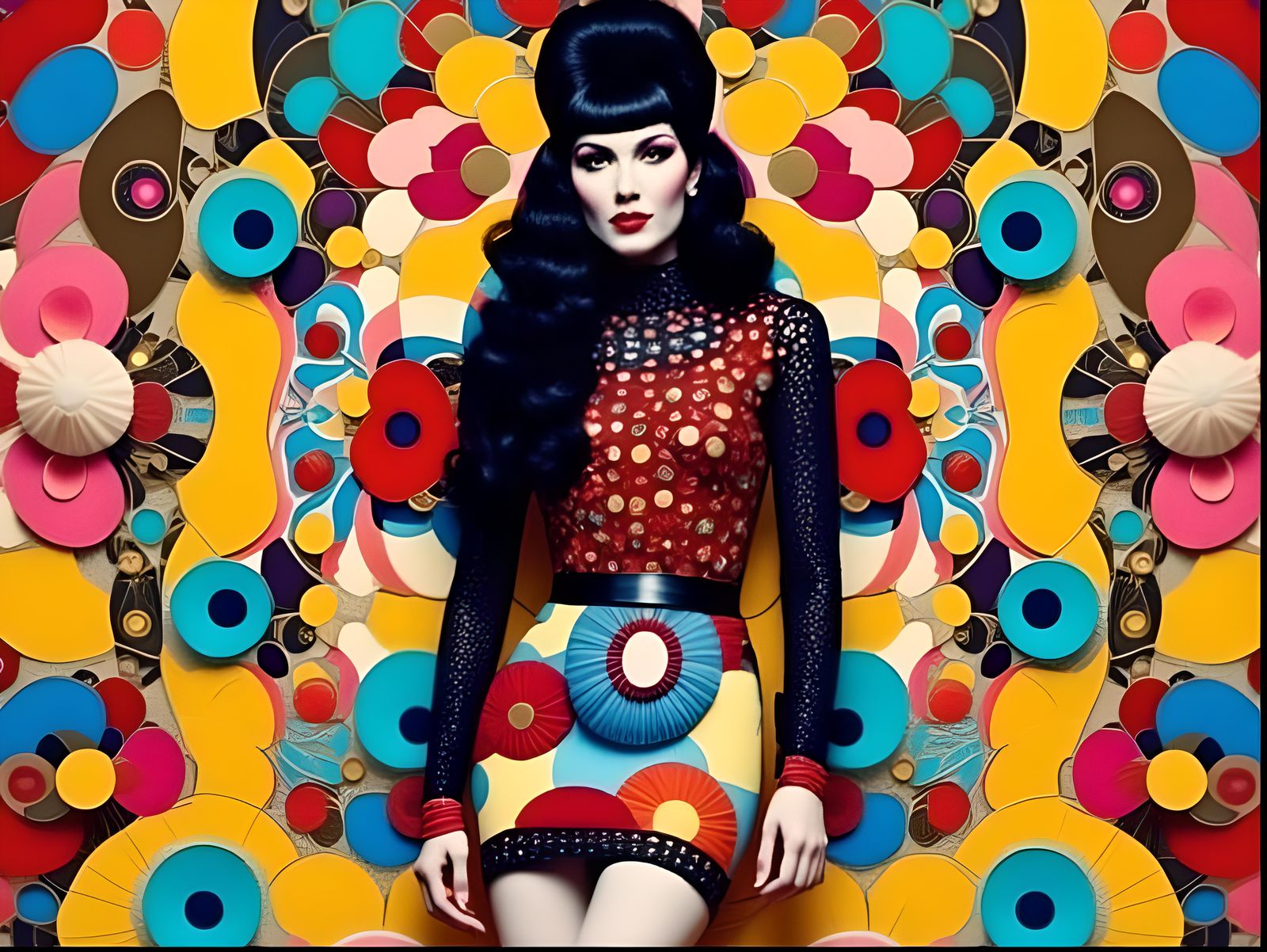 1960s Fashion Photography with Psychedelic Backdrop