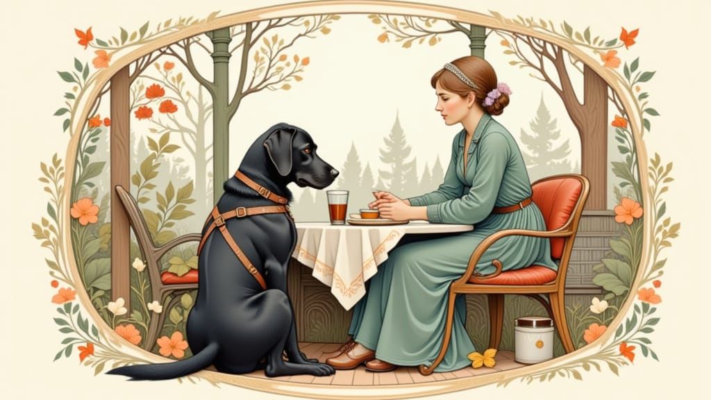 Labrador Guide Dog in Decorative Watercolor Illustration