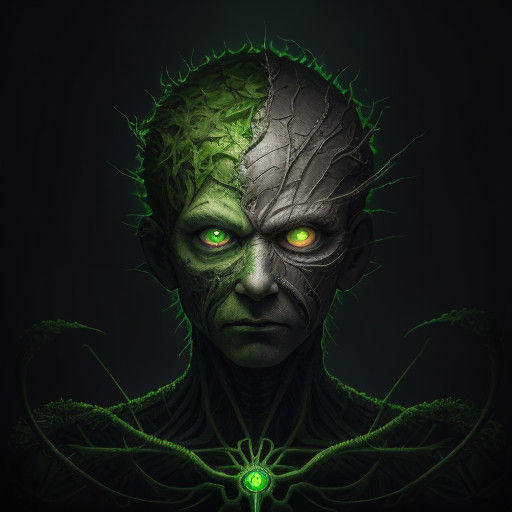 Surreal Cyberpunk Portrait of a Biomechanical Man with Runes