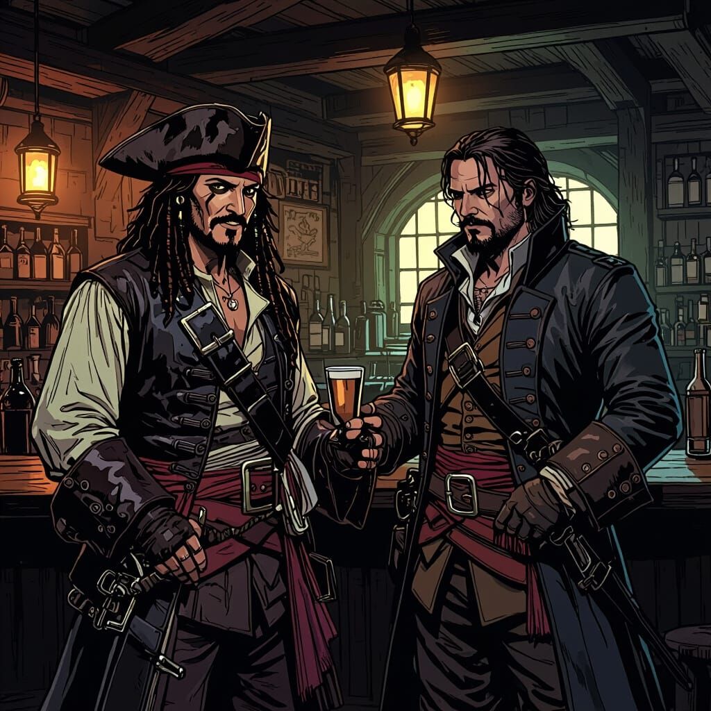 Jack Sparrow Meets Edward Kenway in a Comic Book Pub