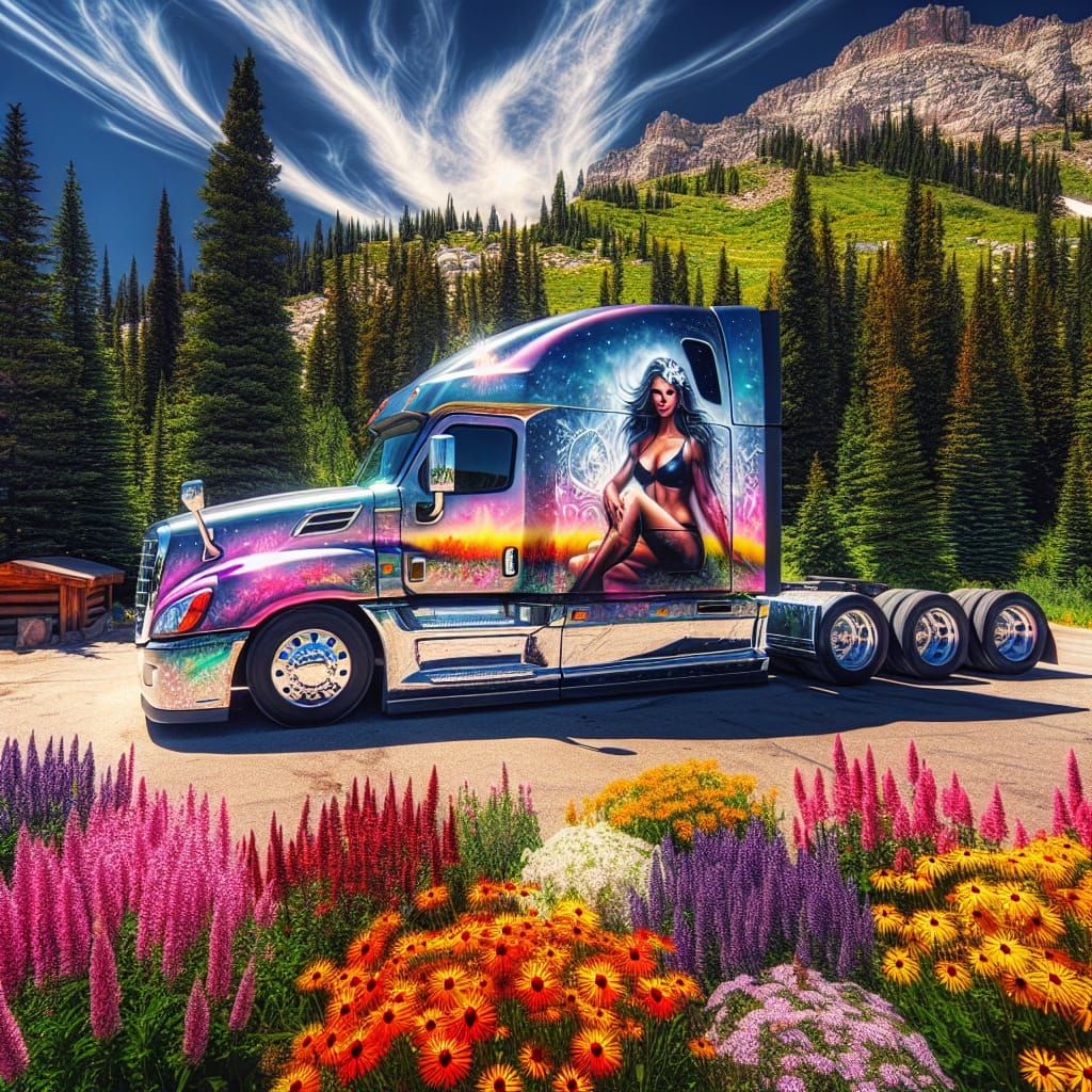 Enchanting Airbrushed Semi-Truck at Utah Rest Stop