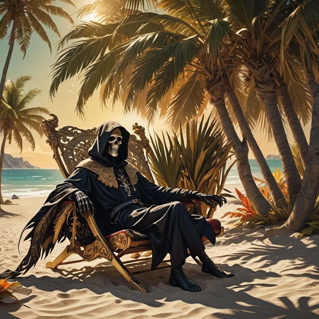 Grim Reaper on Summer Beach: Baroque Fantasy Art