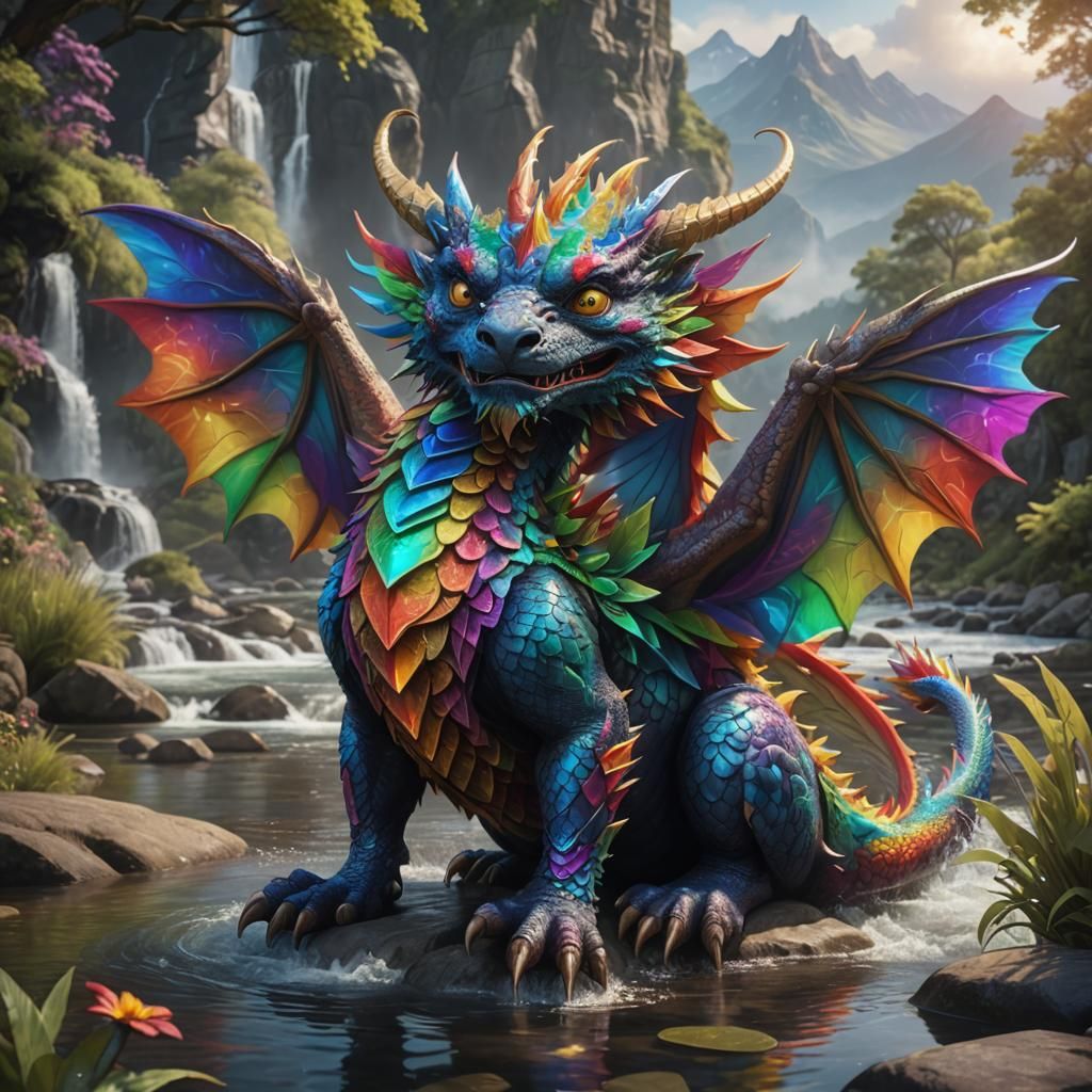 Rainbow Dragon with Fractal Background