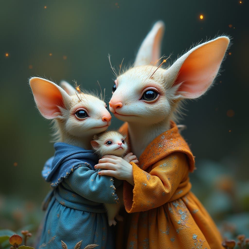 Whimsical Creatures Hold Glowing Miniatures