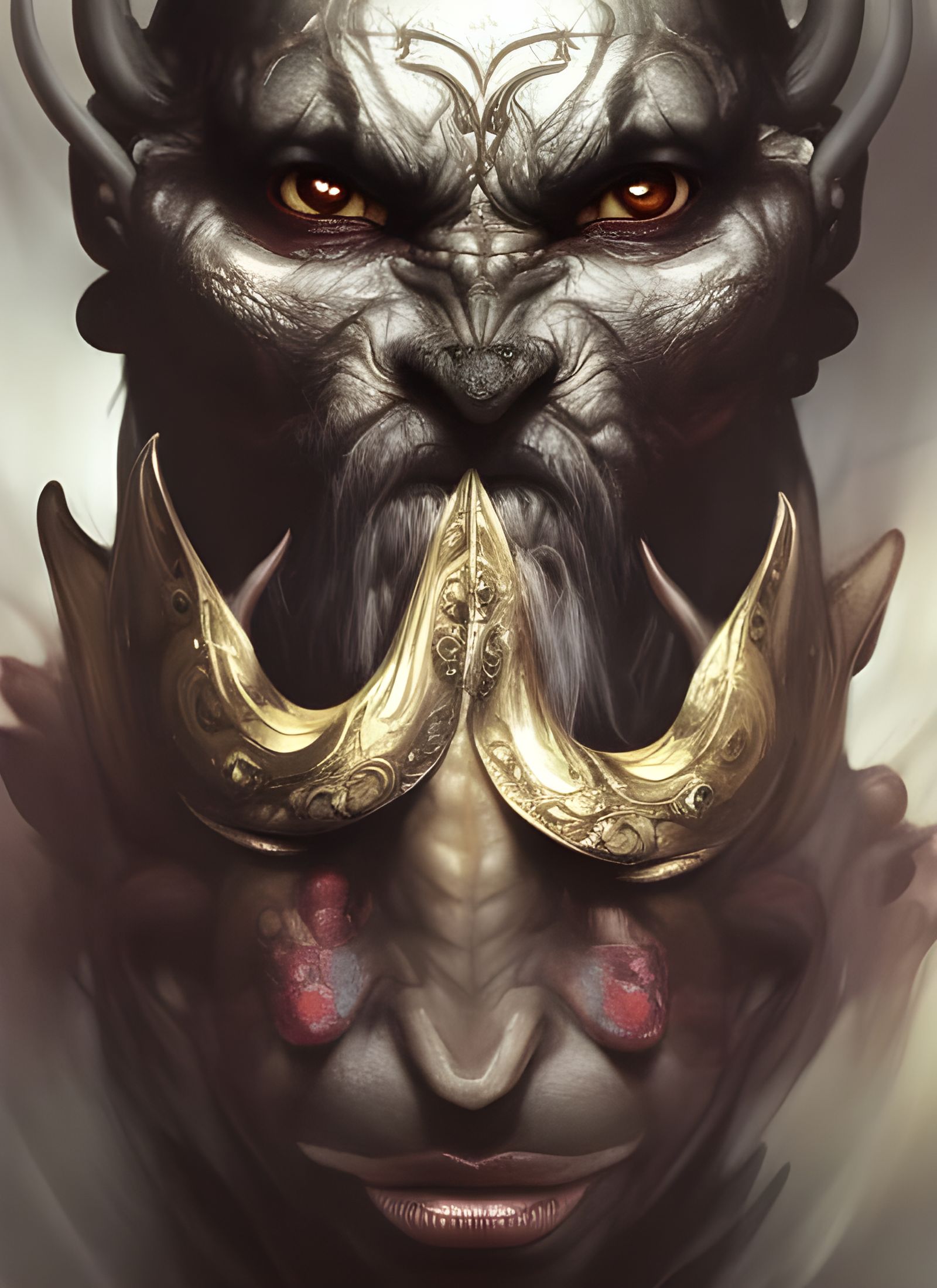 Fierce Asura Demon Portrait in Hyperdetailed Style