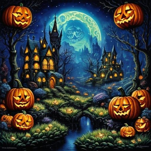 Mythical Pumpkin in Gothic H.R. Giger UV Blacklight Style